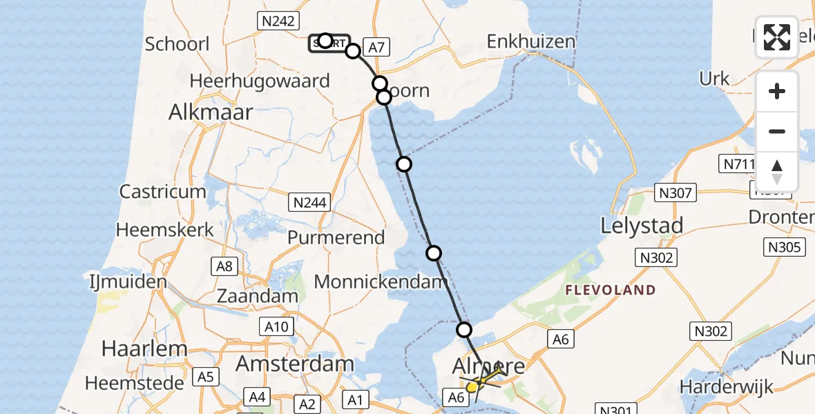 Routekaart van de vlucht: Lifeliner 1 naar Almere