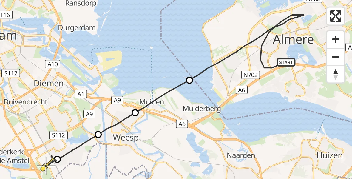 Routekaart van de vlucht: Lifeliner 1 naar Academisch Medisch Centrum (AMC)