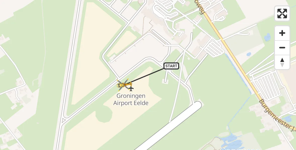 Vluchtroute Traumahelikopter Groningen Airport Eelde - Groningen Airport Eelde, 25 mei 2022, 15:50