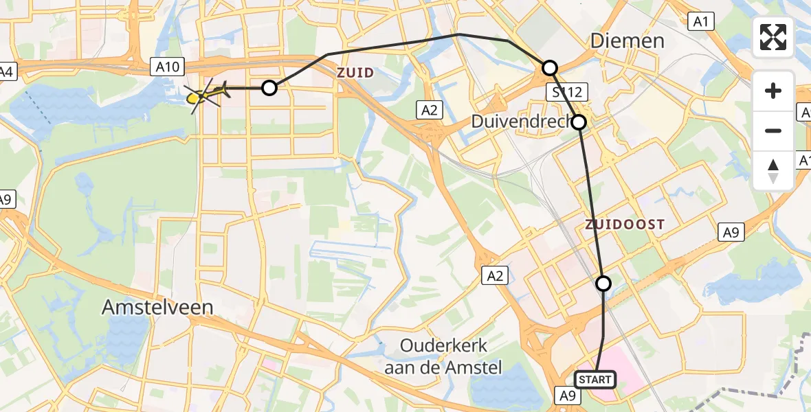 Routekaart van de vlucht: Lifeliner 1 naar VU Medisch Centrum Amsterdam