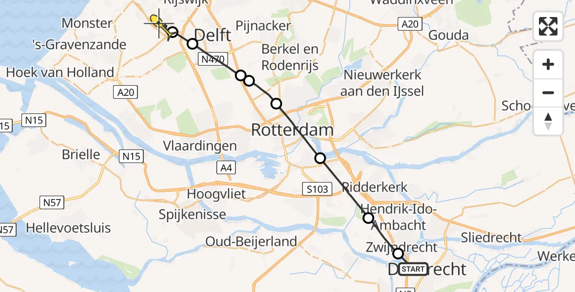 Routekaart van de vlucht: Lifeliner 2 naar Wateringen