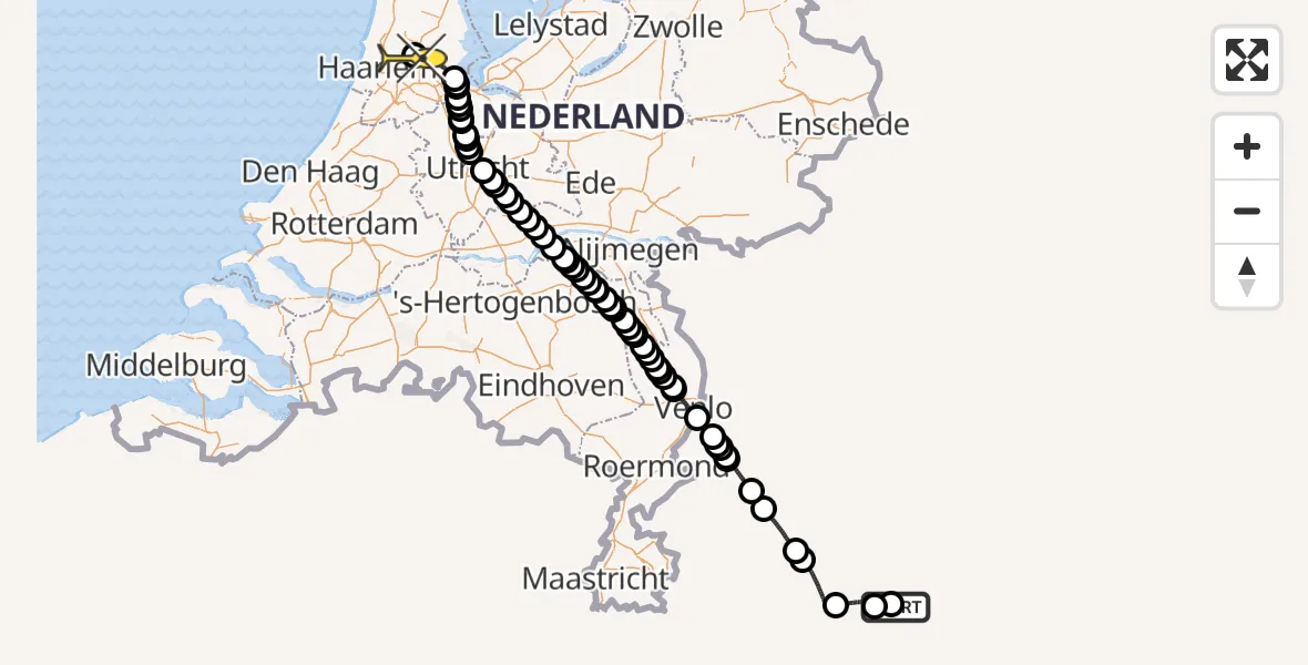 Routekaart van de vlucht: Traumaheli naar Amsterdam Heliport