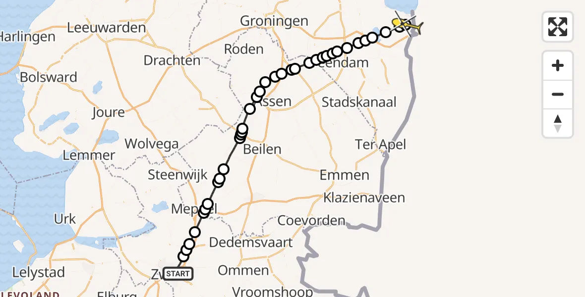 Routekaart van de vlucht: Lifeliner 4 naar Drieborg