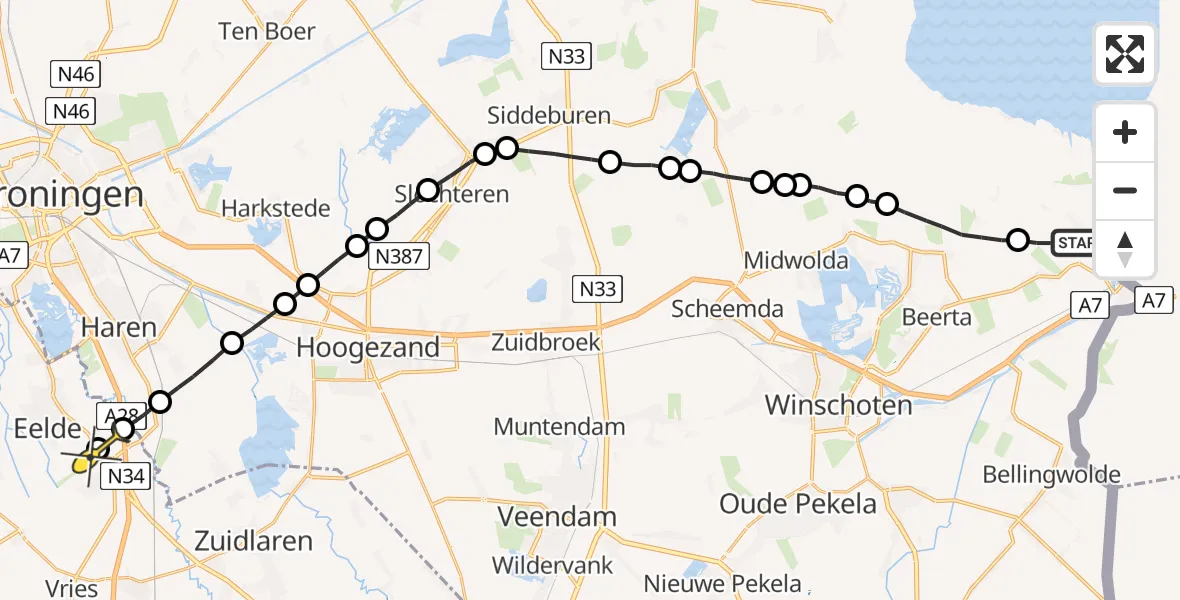 Routekaart van de vlucht: Lifeliner 4 naar Groningen Airport Eelde