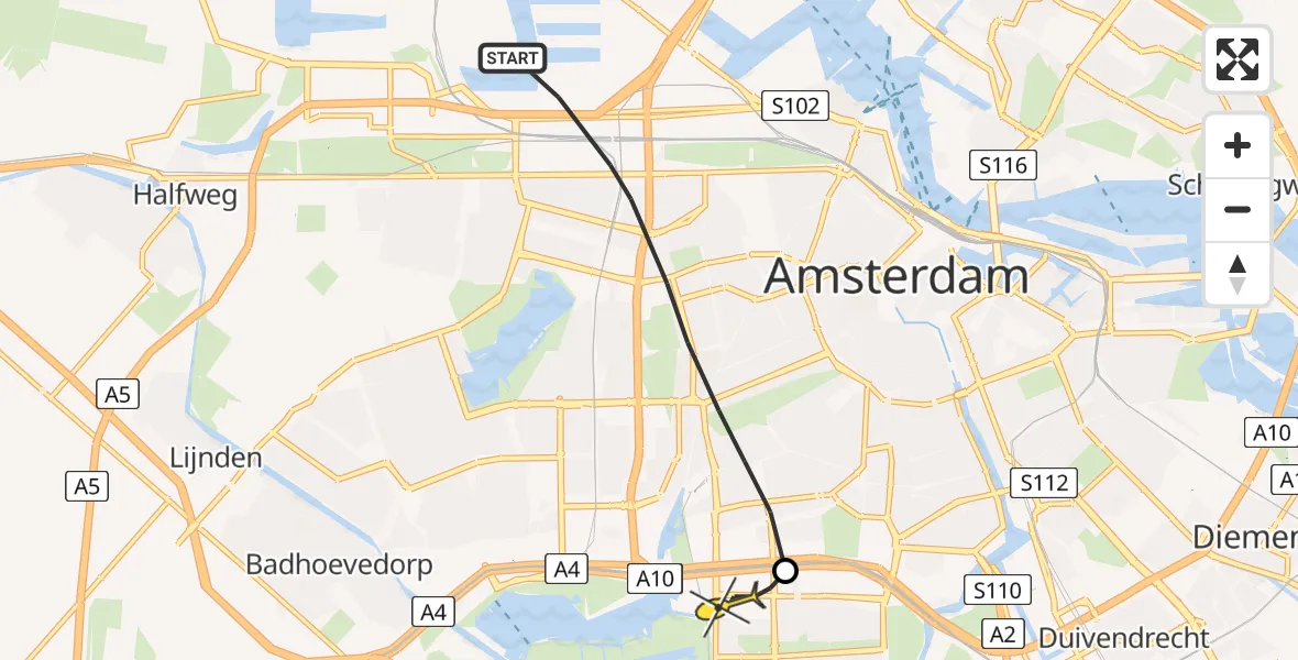 Routekaart van de vlucht: Lifeliner 1 naar VU Medisch Centrum Amsterdam