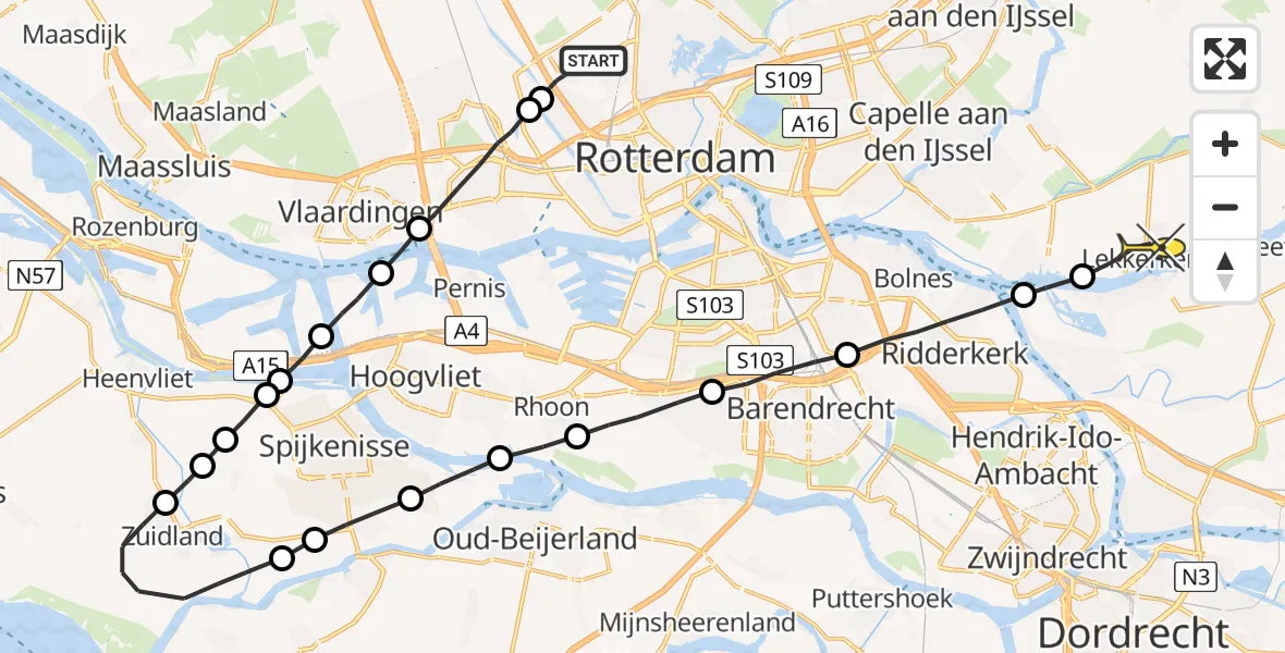 Routekaart van de vlucht: Lifeliner 2 naar Lekkerkerk
