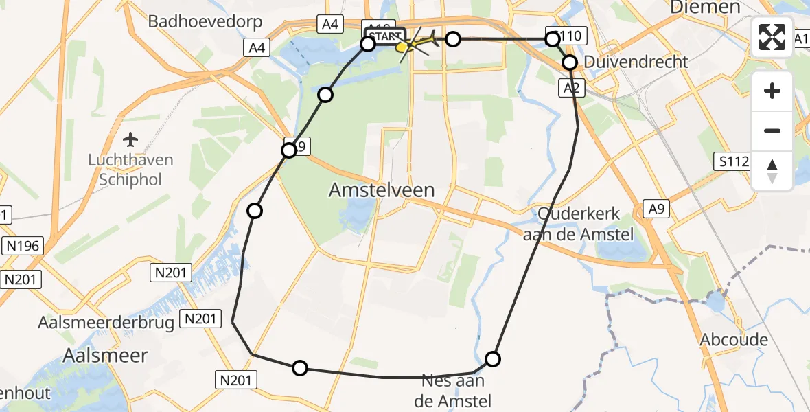 Routekaart van de vlucht: Lifeliner 1 naar VU Medisch Centrum Amsterdam