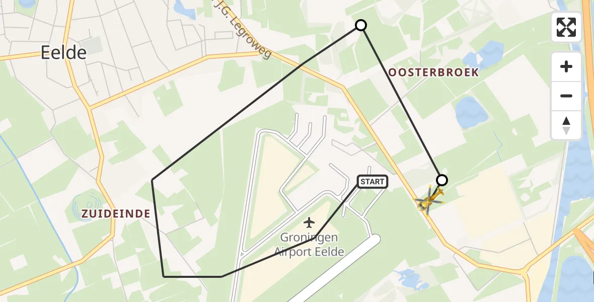 Vluchtroute Traumahelikopter Groningen Airport Eelde - Groningen Airport Eelde, 26 mei 2022, 11:39
