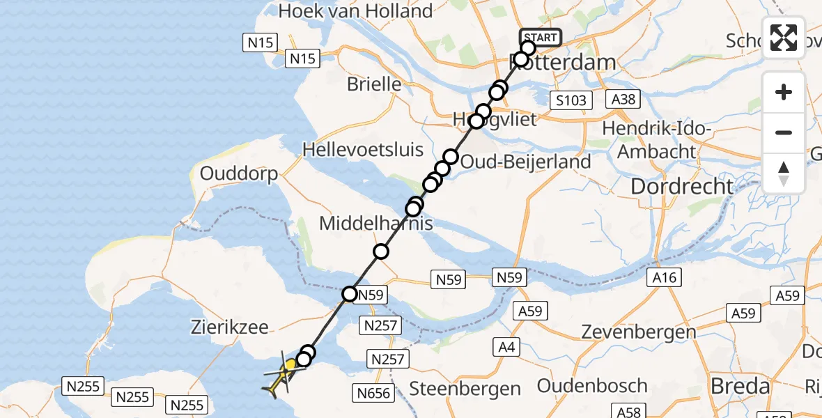 Routekaart van de vlucht: Lifeliner 2 naar Stavenisse