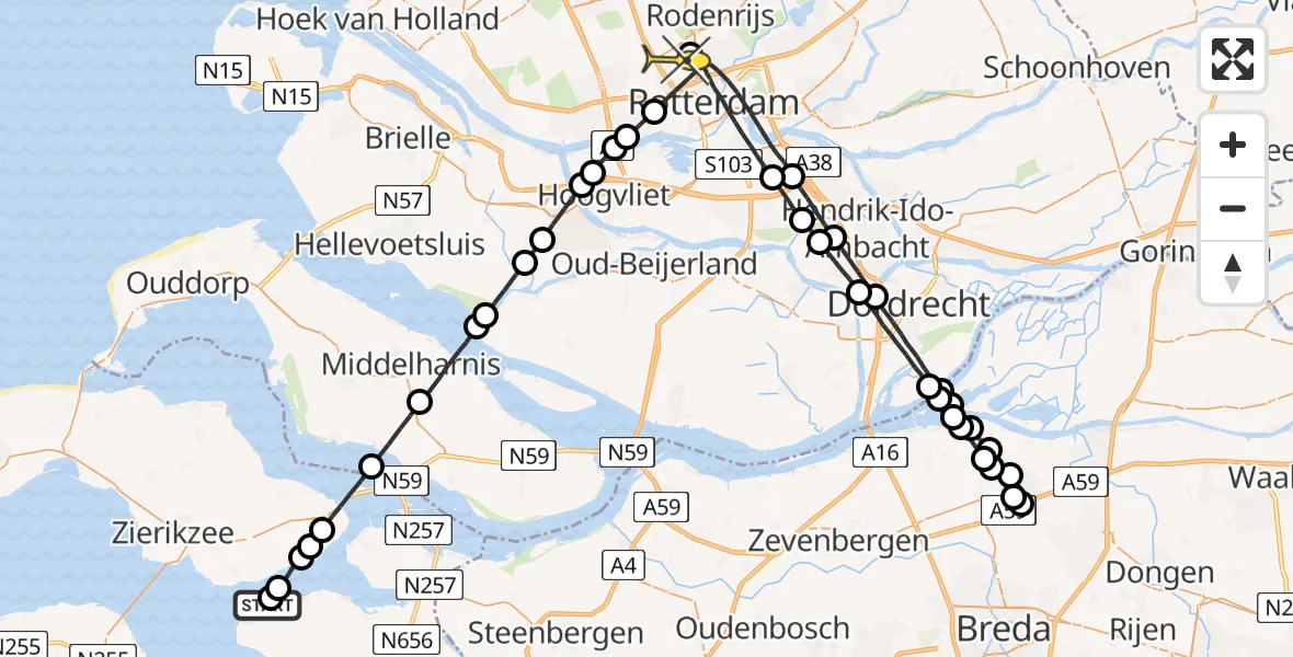 Routekaart van de vlucht: Lifeliner 2 naar Rotterdam The Hague Airport