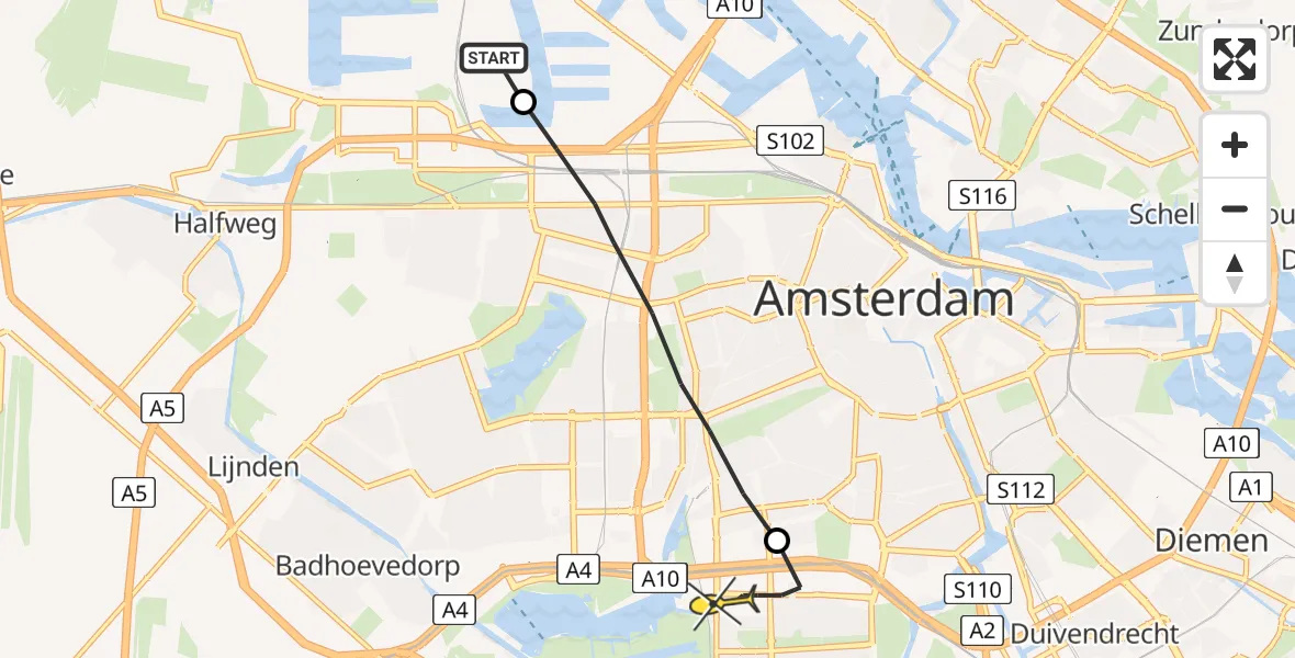 Routekaart van de vlucht: Lifeliner 1 naar VU Medisch Centrum Amsterdam