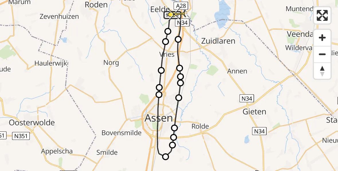 Routekaart van de vlucht: Lifeliner 4 naar Eelde