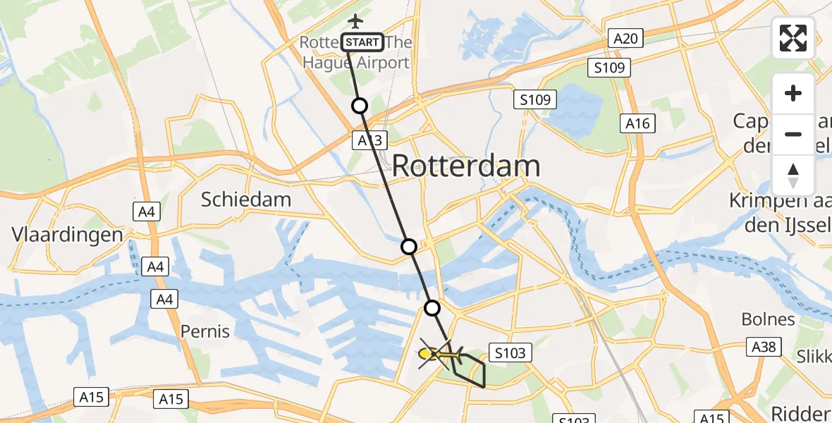 Routekaart van de vlucht: Lifeliner 2 naar Rotterdam