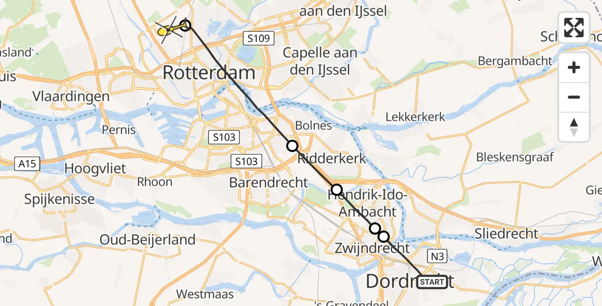 Routekaart van de vlucht: Lifeliner 2 naar Rotterdam The Hague Airport