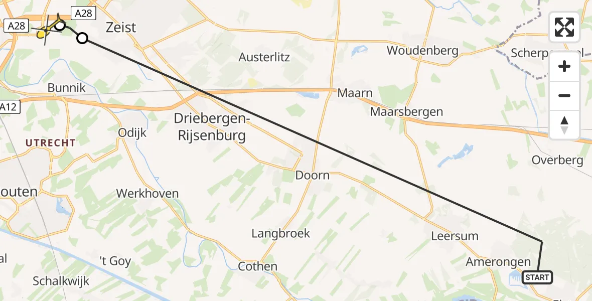 Routekaart van de vlucht: Lifeliner 3 naar Universitair Medisch Centrum Utrecht