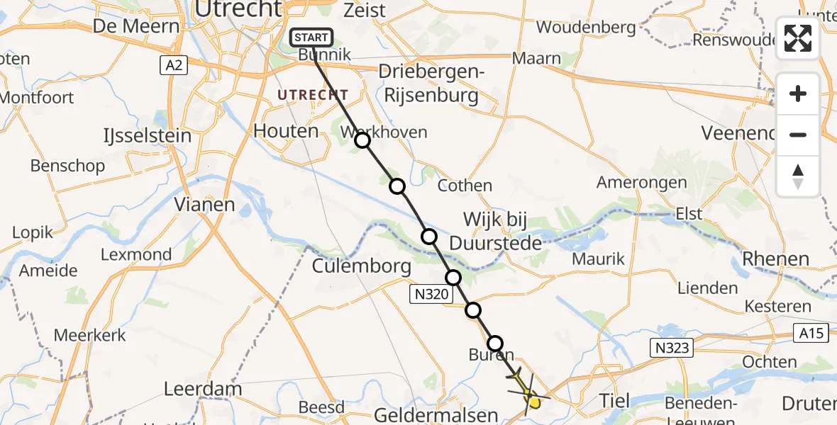 Routekaart van de vlucht: Lifeliner 3 naar Kerk-Avezaath