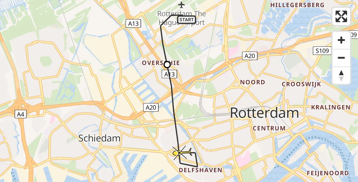Routekaart van de vlucht: Lifeliner 2 naar Rotterdam