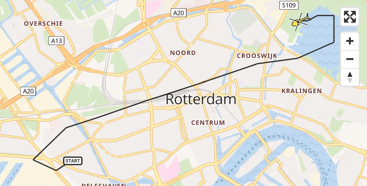 Routekaart van de vlucht: Lifeliner 2 naar Rotterdam
