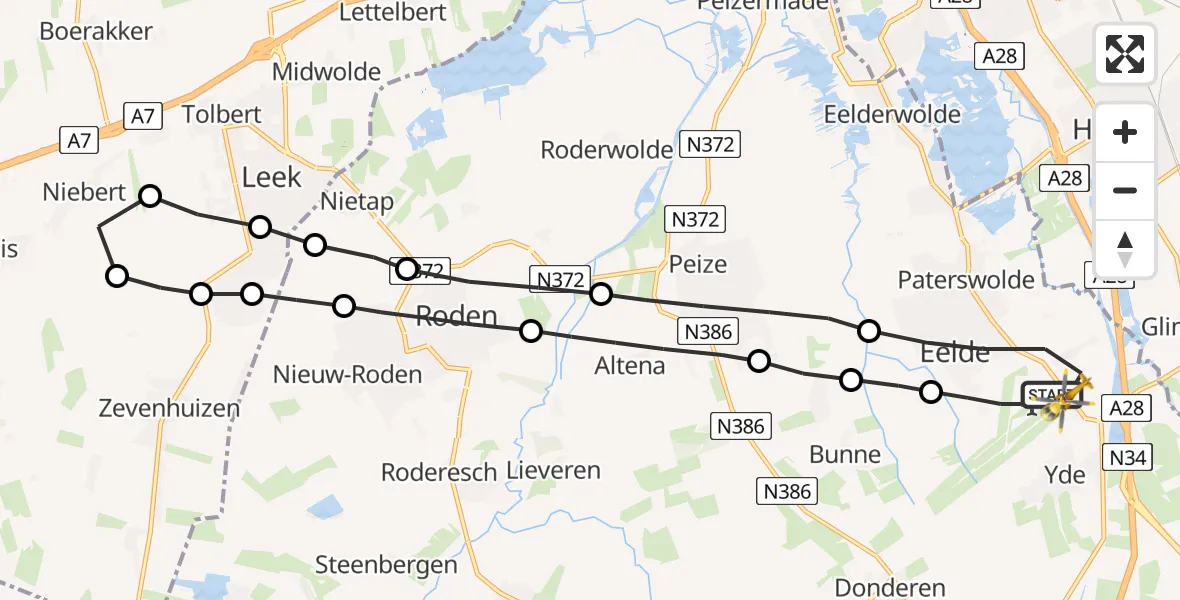 Vluchtroute Traumahelikopter Groningen Airport Eelde - Groningen Airport Eelde, 26 mei 2022, 18:02