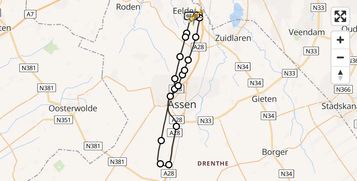 Vluchtroute Traumahelikopter Groningen Airport Eelde - Groningen Airport Eelde, 26 mei 2022, 18:25