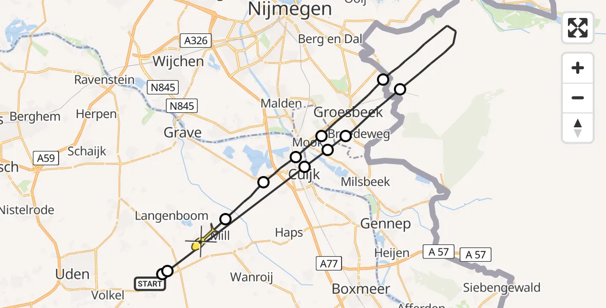 Routekaart van de vlucht: Lifeliner 3 naar Mill