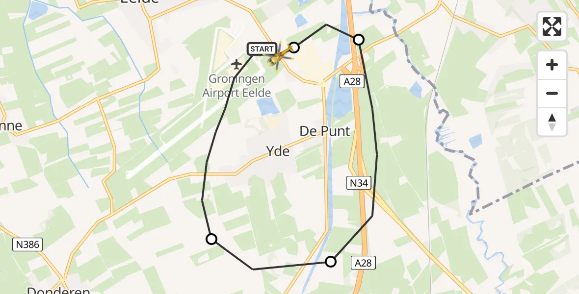 Vluchtroute Traumahelikopter Groningen Airport Eelde - Groningen Airport Eelde, 26 mei 2022, 21:57