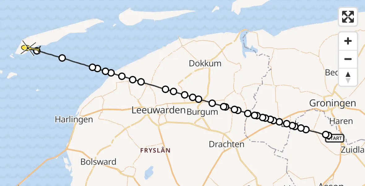 Routekaart van de vlucht: Lifeliner 4 naar West-Terschelling