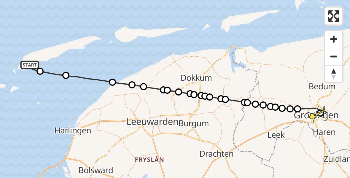 Routekaart van de vlucht: Lifeliner 4 naar Universitair Medisch Centrum Groningen