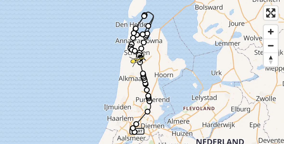 Routekaart van de vlucht: Politieheli naar Waarland