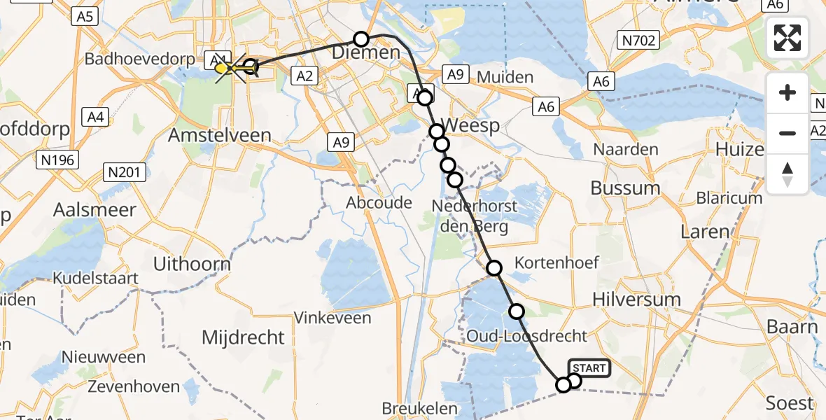 Routekaart van de vlucht: Lifeliner 1 naar VU Medisch Centrum Amsterdam