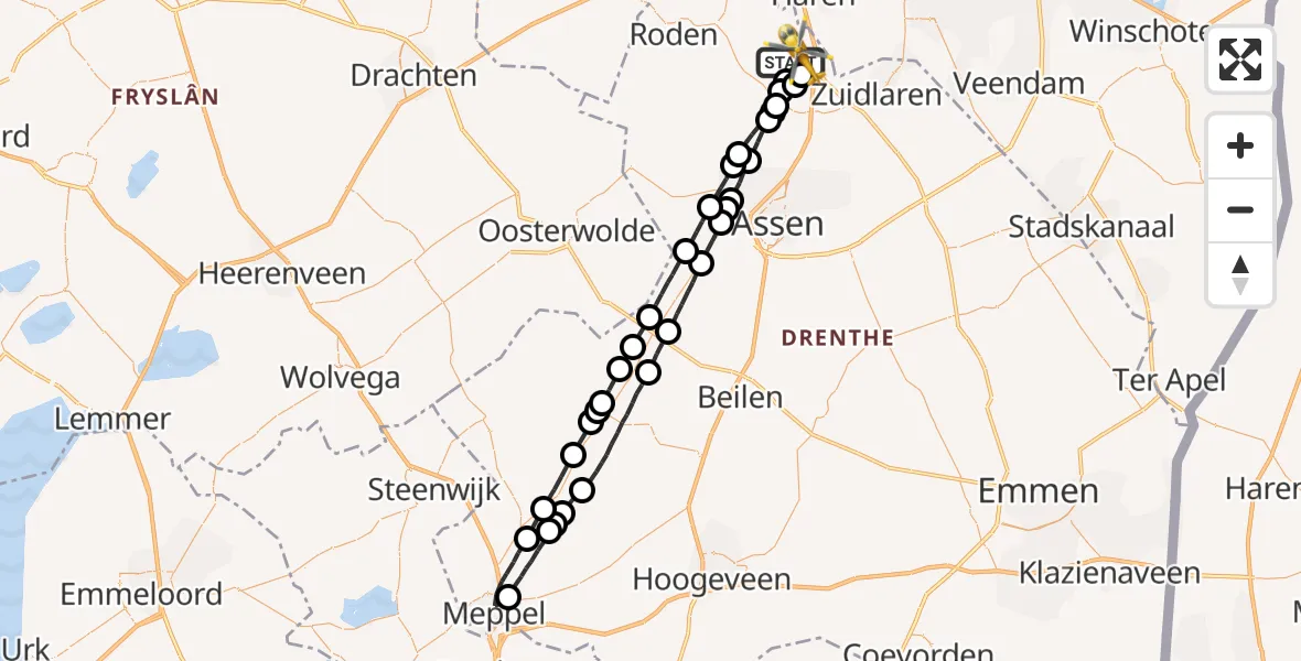 Vluchtroute Traumahelikopter Groningen Airport Eelde - Groningen Airport Eelde, 27 mei 2022, 09:07