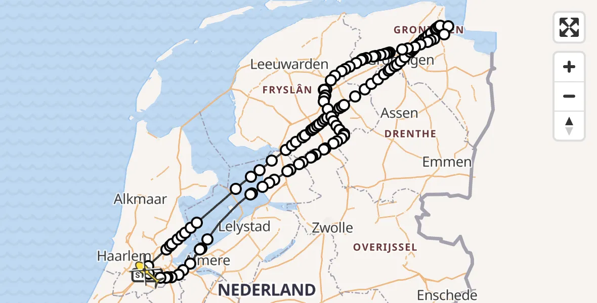 Routekaart van de vlucht: Politieheli naar Schiphol