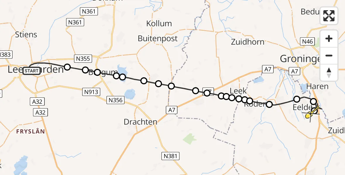 Routekaart van de vlucht: Lifeliner 4 naar Groningen Airport Eelde