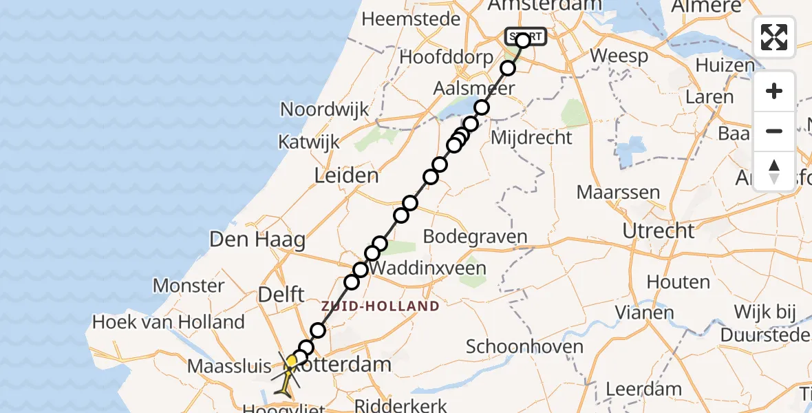 Routekaart van de vlucht: Lifeliner 1 naar Schiedam