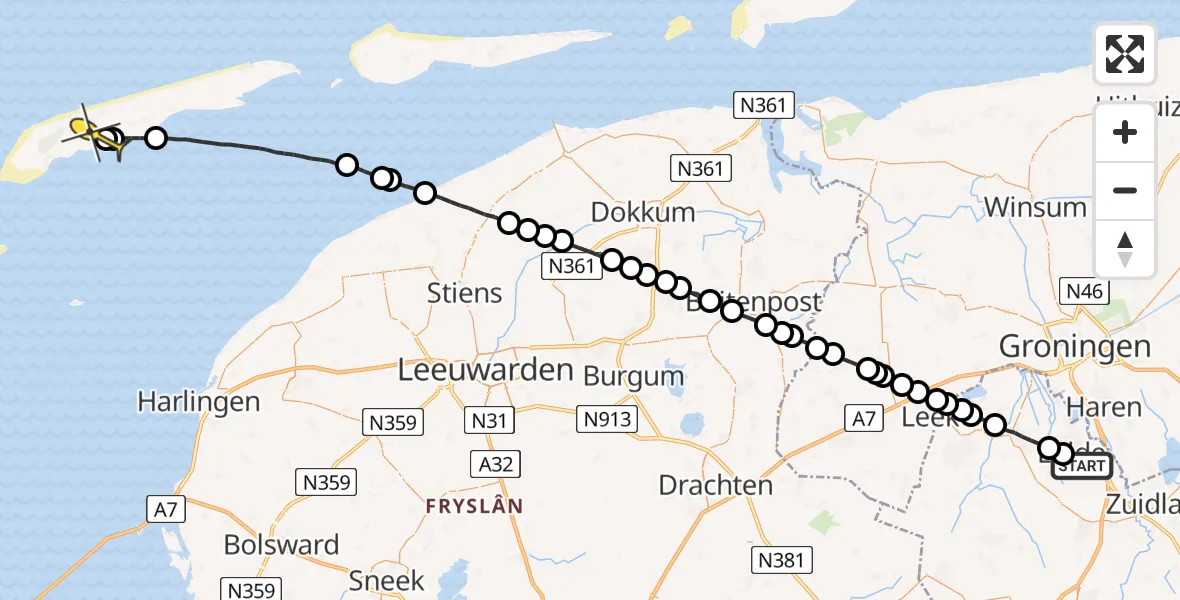 Routekaart van de vlucht: Lifeliner 4 naar Midsland