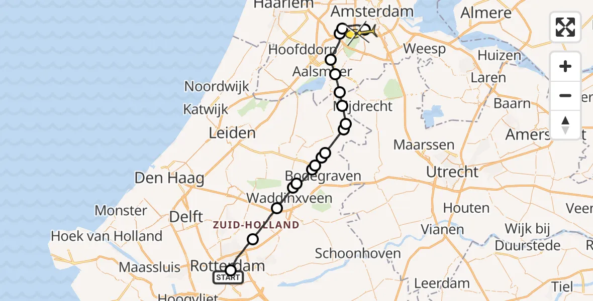 Routekaart van de vlucht: Lifeliner 1 naar VU Medisch Centrum Amsterdam