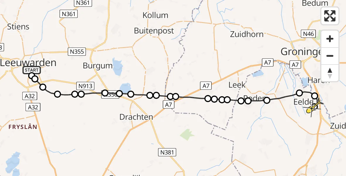 Routekaart van de vlucht: Lifeliner 4 naar Groningen Airport Eelde