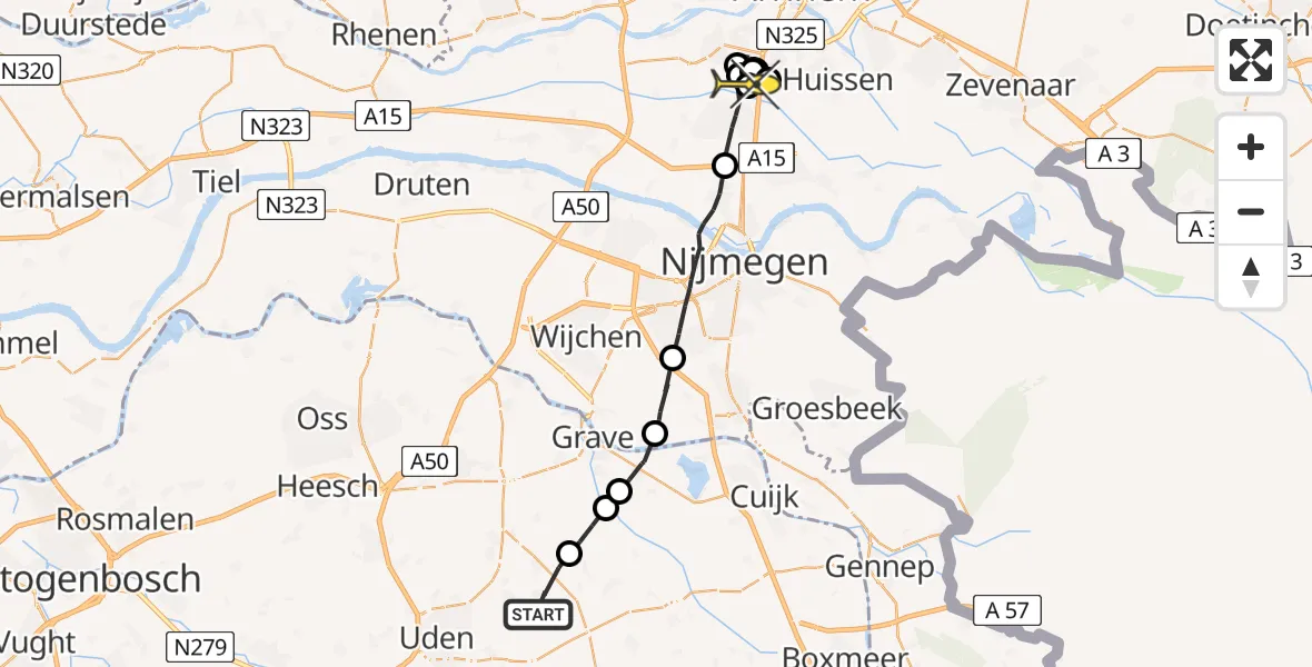 Routekaart van de vlucht: Politieheli naar Elst