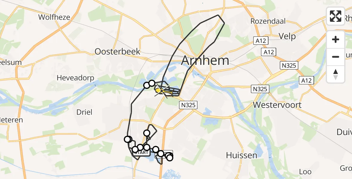 Routekaart van de vlucht: Politieheli naar Arnhem