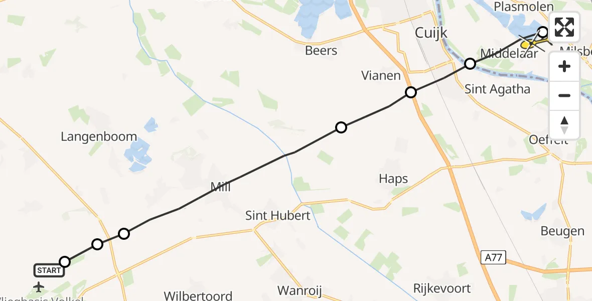 Routekaart van de vlucht: Politieheli naar Plasmolen