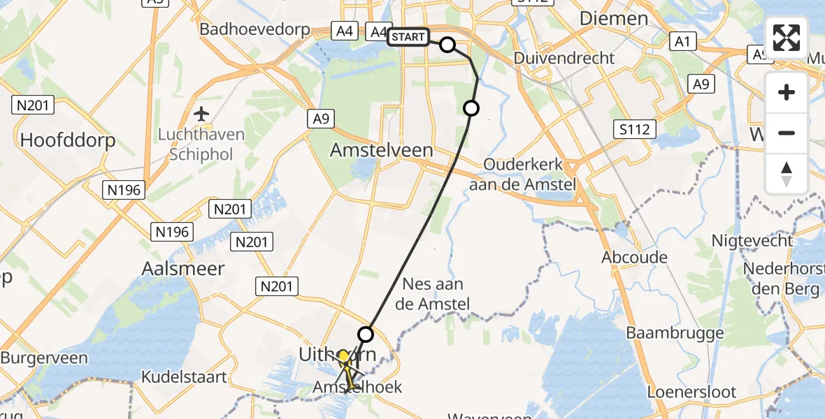 Routekaart van de vlucht: Lifeliner 1 naar Uithoorn