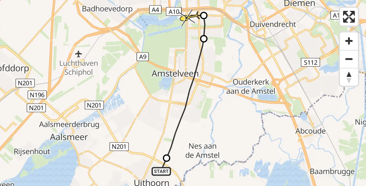 Routekaart van de vlucht: Lifeliner 1 naar VU Medisch Centrum Amsterdam