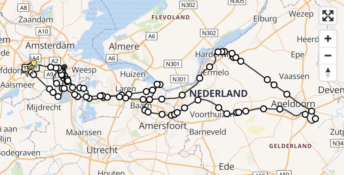 Routekaart van de vlucht: Politieheli naar Schiphol