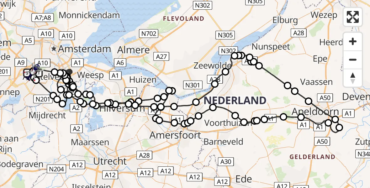Vluchtroute Politiehelikopter van Schiphol naar Schiphol