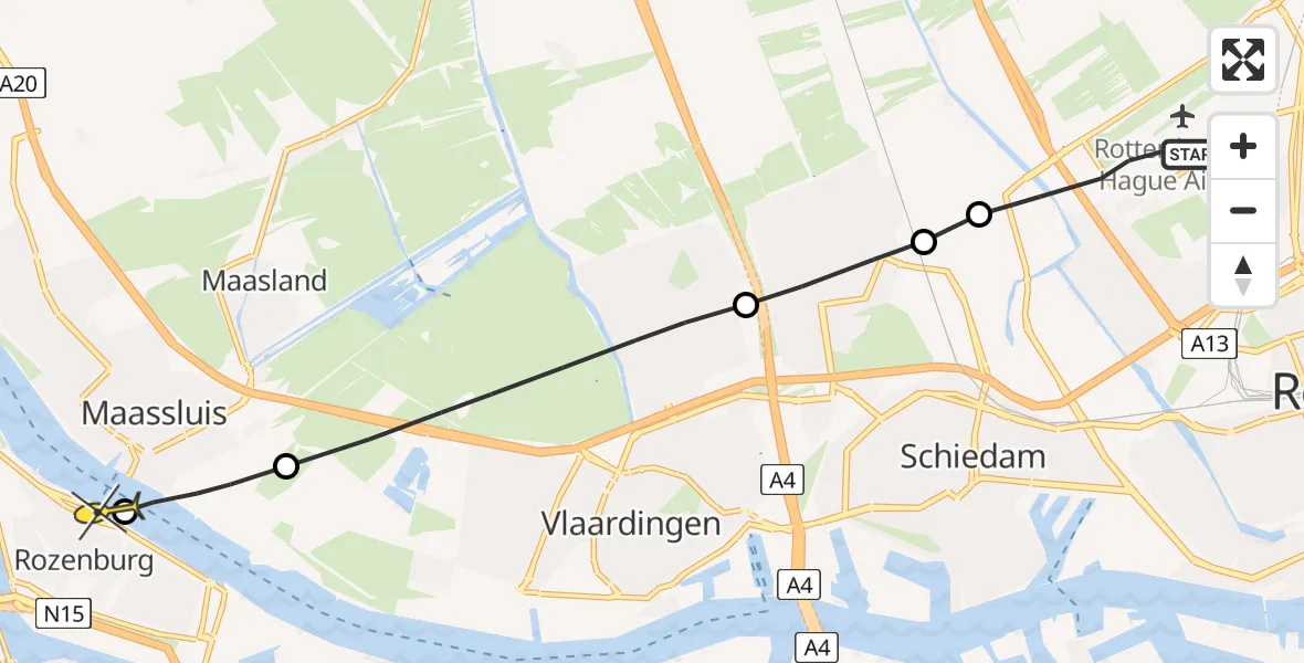 Routekaart van de vlucht: Lifeliner 2 naar Rozenburg