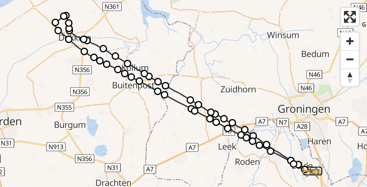 Vluchtroute Traumahelikopter Groningen Airport Eelde - Groningen Airport Eelde, 27 mei 2022, 19:16