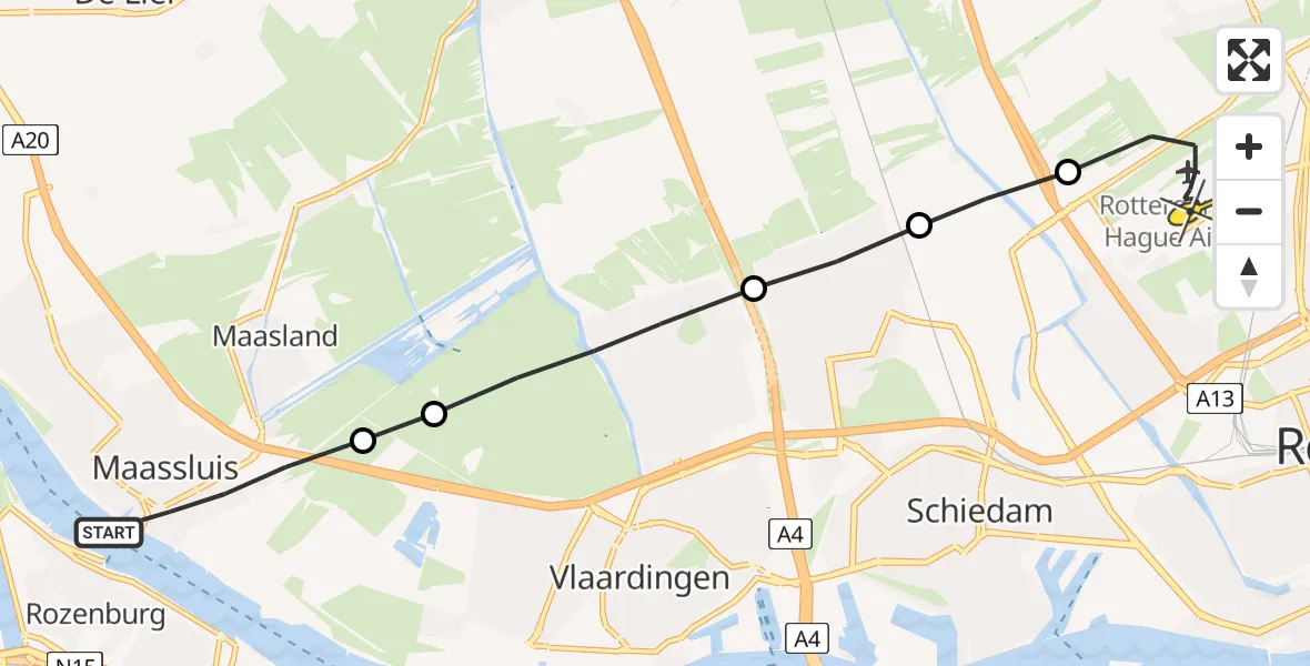 Routekaart van de vlucht: Lifeliner 2 naar Rotterdam The Hague Airport