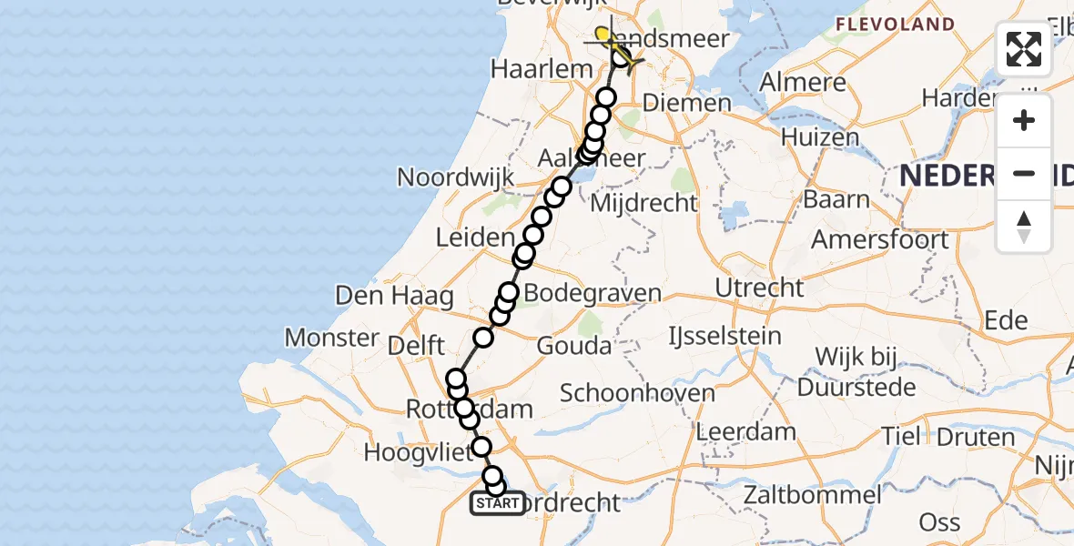 Routekaart van de vlucht: Lifeliner 1 naar Amsterdam Heliport