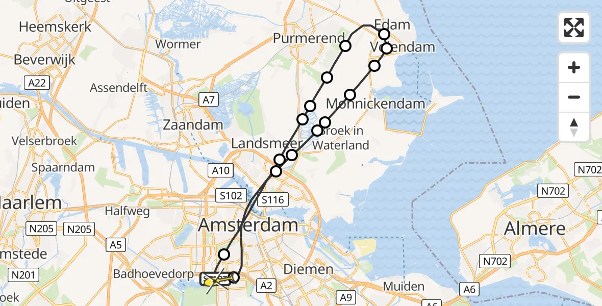 Routekaart van de vlucht: Lifeliner 1 naar VU Medisch Centrum Amsterdam