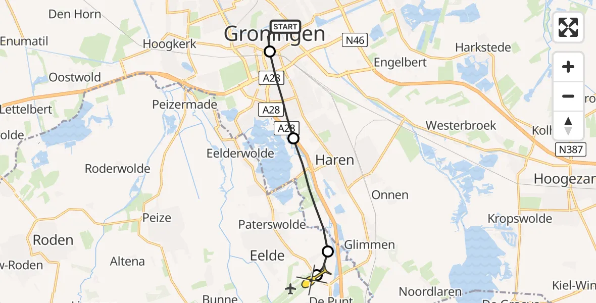 Routekaart van de vlucht: Lifeliner 4 naar Groningen Airport Eelde